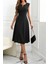 Kolsuz V Yaka Midi Ithal Krep Elbise - Siyah 3