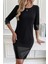 Bisiklet Yaka Deri Detaylı Ithal Krep Elbise - Siyah 1