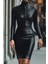 Yakalı Fermuar Detaylı Mini Deri Elbise - Siyah 1