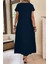 Kısa Kollu Viskon Basic Elbise Lacivert 3