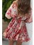Balon Kol Yuvarlak Yaka Desenli Mini Elbise - Desenli 3