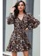 Leopar Desenli V Yaka Fırfırlı Krep Elbise - Leopar 1