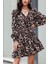 Leopar Desenli V Yaka Fırfırlı Krep Elbise - Leopar 2