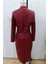 V Yaka Uzun Kollu Midi Deri Elbise - Bordo 5