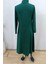 Önden Fermuarlı Ithal Krep Elbise - Yeşil 5