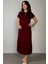 Polo Yaka Düğme Detaylı Yandan Yırtmaçlı Uzun Elbise - Bordo 1