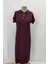 Polo Yaka Düğme Detaylı Yandan Yırtmaçlı Uzun Elbise - Bordo 4