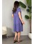 V Yaka Kısa Kollu Viskon Elbise - Mor 3