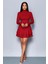 Balıkçı Yaka Büzgü Detaylı Fırfırlı Mini Sandy Elbise - Kırmızı 2