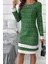 Yuvarlak Yaka Şerit Detaylı Mini Dokuma Elbise - Yeşil 1