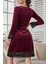 V Yaka Dantel Detaylı Mini Kadife Elbise - Bordo 2