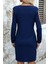 Omuz Açık V Yaka Dantelli Uzun Kol Waffle Mini Elbise - Lacivert 3