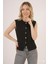 Bayan Parlak Düğme Detaylı Siyah Yelek 3