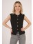Bayan Parlak Düğme Detaylı Siyah Yelek 4