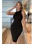 Bisiklet Yaka Kolsuz Bodycon Elbise - Siyah 2