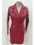 Kruvaze Yaka Uzun Kollu Deri Elbise - Bordo 4