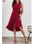 Bisiklet Yaka Bel Büzgülü Krep Elbise - Kırmızı 1