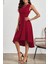 Bisiklet Yaka Bel Büzgülü Krep Elbise - Kırmızı 2