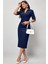 Kemerli V Yaka Midi Elbise - Lacivert 1