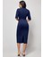 Kemerli V Yaka Midi Elbise - Lacivert 3