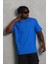 Unisex Oversize Düz Bisiklet Yaka T-Shirt - Mavi 4
