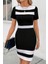 Kısa Kollu Blok Desen Mini Krep Elbise Siyah 1