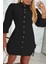 Gömlek Yaka Önden Düğmeli Yanlardan Büzgülü Kısa Aerobin Elbise Siyah 2