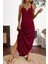 Askılı V Yaka Salaş Kesim Uzun Viskon Elbise - Bordo 1