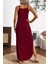 Askılı V Yaka Salaş Kesim Uzun Viskon Elbise - Bordo 3