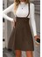 Askılı Düğme Detaylı Mini Süet Elbise - Kahve 1