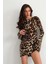 Dalgıç Kumaş Leopar Desenli Sırt Dekolteli Mini Elbise - Leopar 1