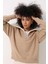 Kamel Selanik Kumaş Şal Yaka Oversize Fermuarlı Kadın Sweatshirt - 2441 2