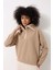Kamel Selanik Kumaş Şal Yaka Oversize Fermuarlı Kadın Sweatshirt - 2441 3