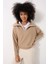 Kamel Selanik Kumaş Şal Yaka Oversize Fermuarlı Kadın Sweatshirt - 2441 5