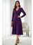 Mor Kruvaze Yaka Uzun Kollu Midi Elbise 1