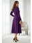 Mor Kruvaze Yaka Uzun Kollu Midi Elbise 3