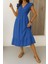 Kruvaze Yaka Bel Lastikli Aerobin Elbise - Mavi 1