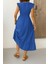 Kruvaze Yaka Bel Lastikli Aerobin Elbise - Mavi 4