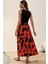 Kolsuz Desenli Uzun Süprem Elbise - Kırmızı 4