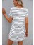 Düğme Detaylı Bisiklet Yaka Çizgili Kaşkorse Elbise Beyaz 2