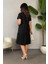 V Yaka Kısa Kollu Viskon Elbise - Siyah 3