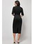 Kemerli V Yaka Midi Elbise - Siyah 3