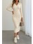 Polo Yaka Triko Midi Boy Elbise - Bej 1