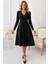 Siyah Kruvaze Yaka Uzun Kollu Diz Altı Elbise 1