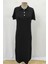 Polo Yaka Düğme Detaylı Yandan Yırtmaçlı Uzun Elbise - Siyah 4