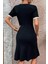 Bisiklet Yaka Yan Yırtmaçlı Kısa Kollu Elbise - Siyah 4