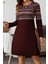 Etnik Desenli Uzun Kollu Şardonlu Dalgıç Elbise - Bordo 3