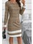 Yuvarlak Yaka Şerit Detaylı Mini Dokuma Elbise - Bej 4