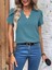 Kadın Kısa Kollu Lazer V Yakalı Ithal Krep Bluz 4