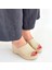 Tlay Bej Hasır Dokumalı Dolgu Topuk Terlik 4